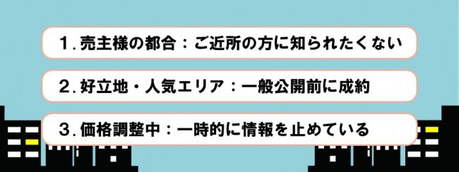ご近所の方に知られたくない・公開前に成約・情報を止めている
