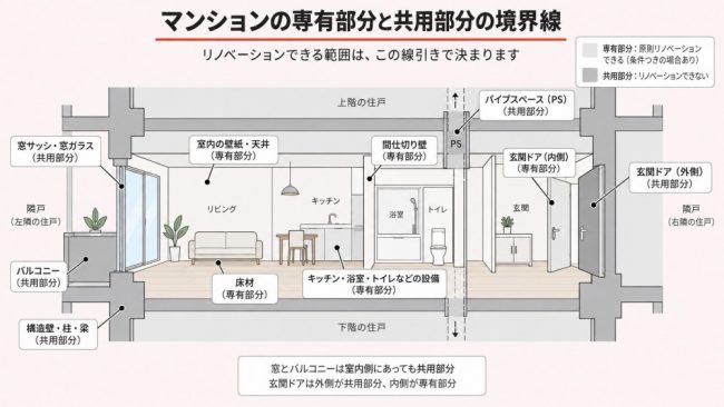 マンションの専有部分と共有部分の境界線