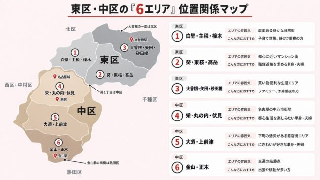 東区・中区の6エリア位置関係地図