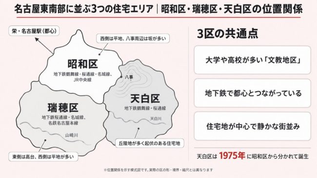 昭和区・瑞穂区・天白区の位置関係